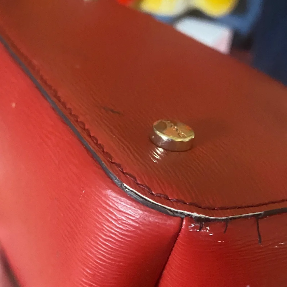 DKNY Cherry Red Saffiano Leather Satchel - Gold Hardware